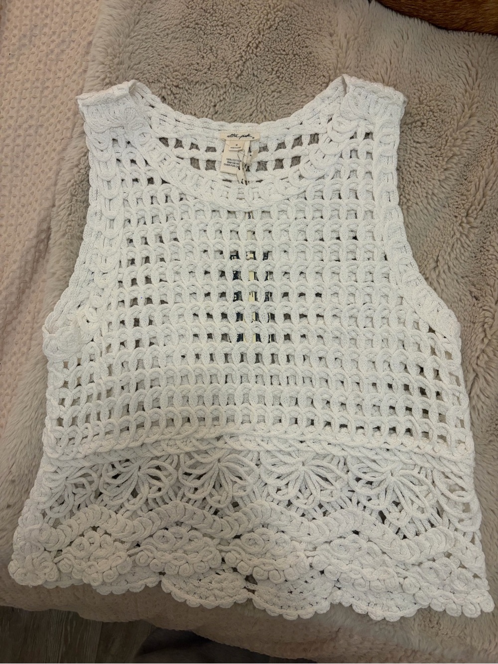 Ultra Pink White Crochet Tank Top